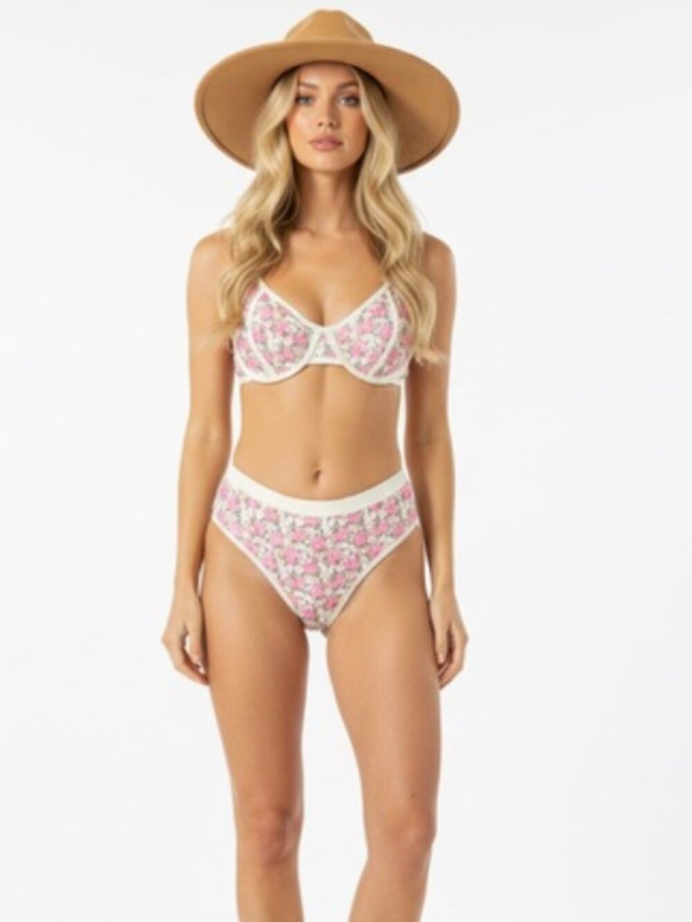 Caroline Constas High Cut Bikini Swimsuit Small Pink Floral Cottagecore Boho NEW